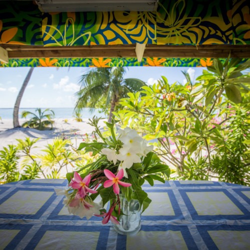 Vue depuis la chambre Guesthouse sur l'atoll de Tikehau en Polynésie Française